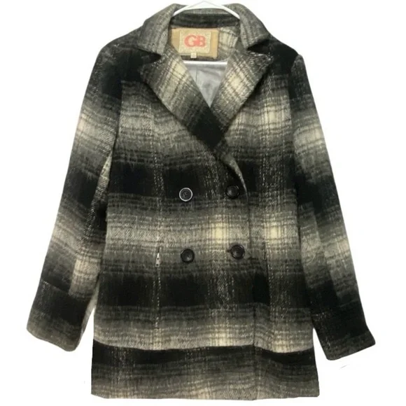 GB Plaid Pea Coat Double Breasted Outerwear Women’s M - Picture 1 of 9
